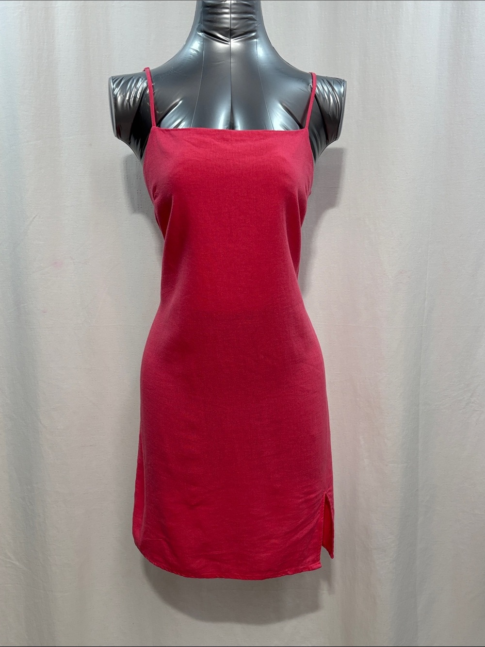 Coarl Pink Spaghetti-Strap Mini Dress 55% Linen side zip 208 trendy comfort work